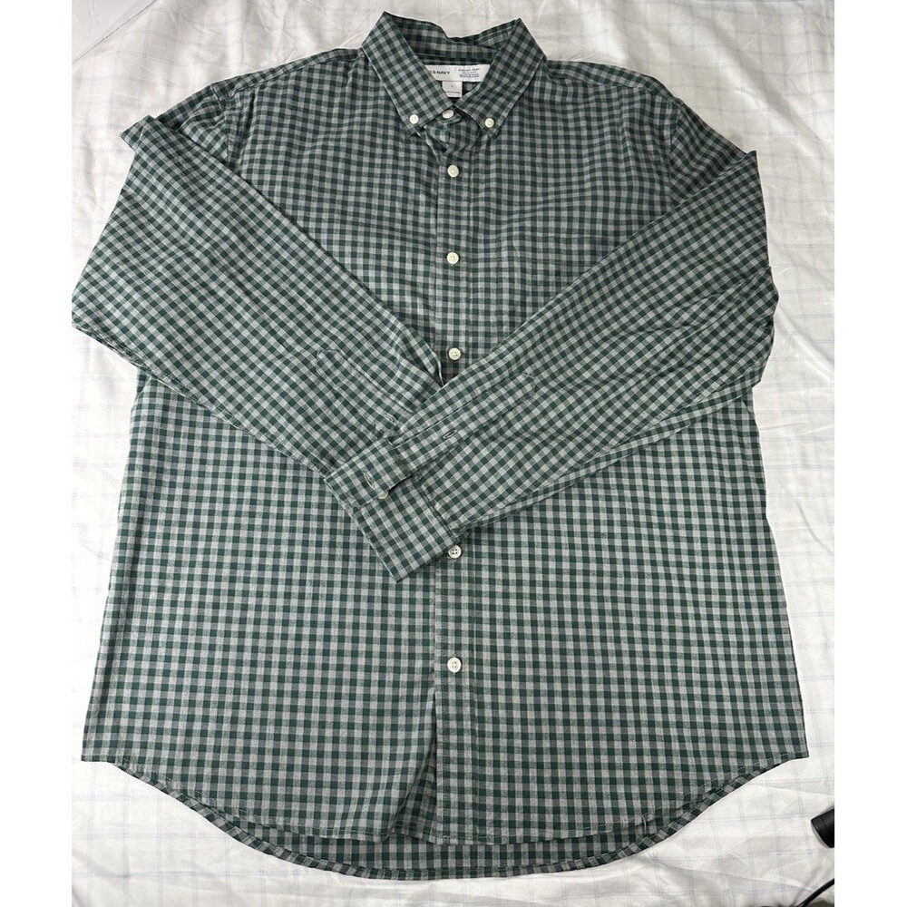 Old Navy Everyday Shirt Men’s Medium Green Gingham Plaid Long Sleeve Regular L